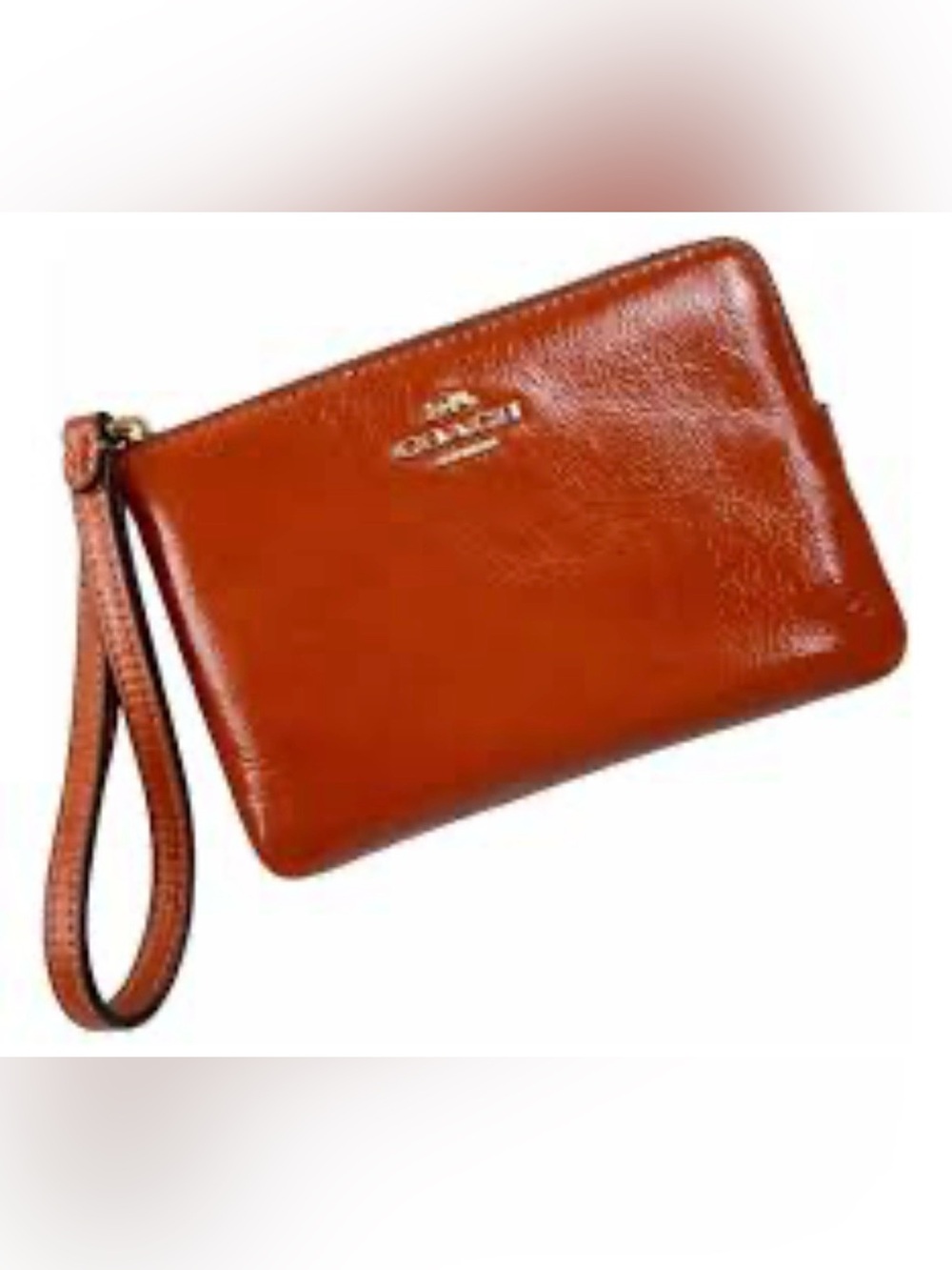 Coach Leather Zip Wristlet in Cognac